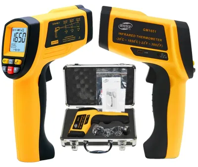 Zdjęcie produktu dla Termometr bezkontaktowy, zakres temperatur od -30 do +1650 °C, regulowana emisyjność, ergonomiczna konstrukcja, podświetlany wyświetlacz LCD, interfejs USB