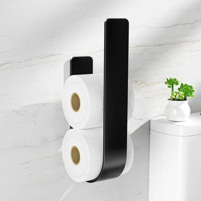 Produktbild von Toilettenpapierhalter - Selbstklebend - Toilettenpapierhalter ohne Bohren - Aufbewahrung für 3 Toilettenpapierrollen - Reservepapierhalter - Schwarz