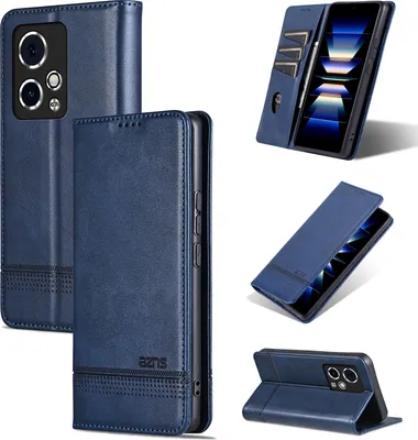 Image de Etui en cuir pour Honor 90 GT, étui portefeuille pliable avec fermeture magnétique et support bleu
