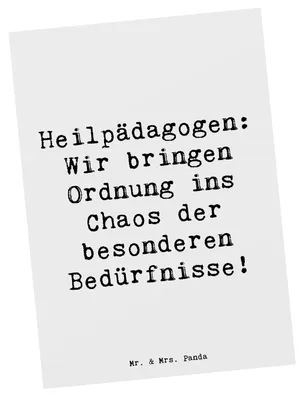 Produktbild von Mr. & Mrs. Panda Grußkarte Spruch Heilpädagogin Chaosordnung - Weiß - Geschenk, Heilpädagogen, besondere Bedürfnisse, Berufsleben, Postkarten, Lebensqualität, Schulen