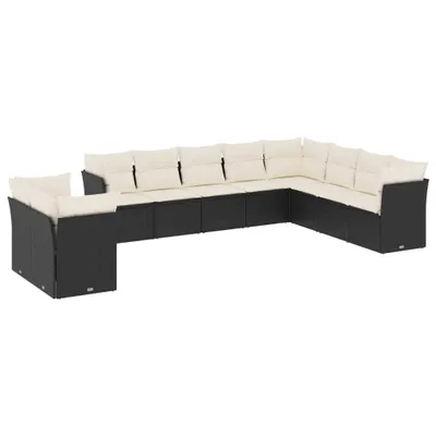 Produktbild von vidaXL 10-tlg. Garten-Sofagarnitur mit Kissen Schwarz Poly Rattan