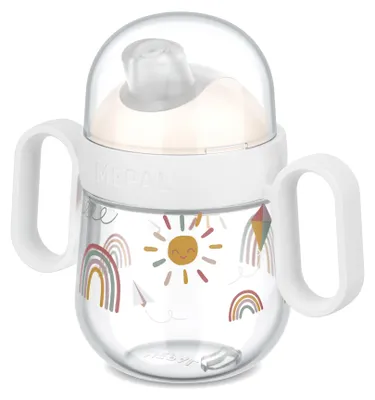Imagen del producto de Mepal Mio, vaso para beber sin derrames para bebés, modelo mio, 200 ml, diseño "sol y arcoíris". Dimensiones: 131 x 72 x 123. Código: 108017065245