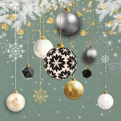 Produktbild von Servietten Papier 33x33cm 3-lagig mit Weihnachtskugeln Motiv 20 Stk.