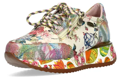 Produktbild von Laura Vita Damen Sneaker Blumenmuster Plateau und Reißverschluss Delphine 06, Größe:39 EU, Farbe:Beige