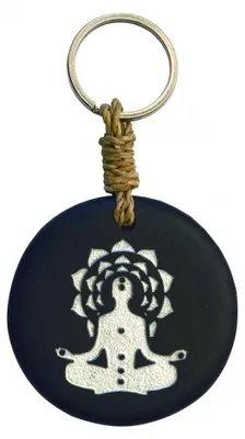 Produktbild von Schlüsselanhänger "Chakra Buddha" Stein schwarz/silber 9cm