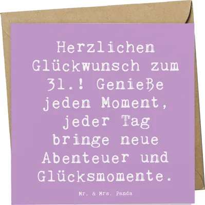 Produktbild von Mr. & Mrs. Panda Glückwunschkarte Spruch 31. Geburtstag - Lavendeltraum - Geschenk, faltkarte, anlasskarte, Leben feiern, Happy Birthday, Vorfreude, doppelkarte, Alter