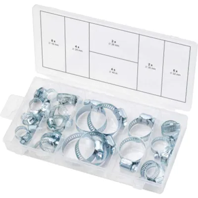 Immagine prodotto di Assortimento di fascette stringitubo, diametro 16-40 mm, confezione da 26 pezzi