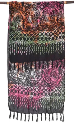 Produktbild von Schmaler Bali Sarong, Wickelrock, Sarongkleid, Schal - Schwarz/bunt, Uni, Viskose, 160*55 cm, Sarongs & Tücher