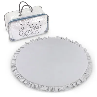 Produktbild von Spieldecke baby Bodenkissen mit Rüschen - Kinder Krabbeldecke rund mit Volant 100 cm Kuschelecke Kinderzimmer Boden Kissen Velvet Grau