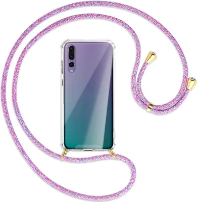 Produktbild von Handykette Backcover-Schutzhülle mit Band (Metall goldfarben) für Huawei P20 Pro - lila/rosa/blau