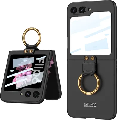 Produktbild von Hülle für Samsung Galaxy Z Flip 6 / Z Flip 7 FE Schlank Hart PC Matt Schutzhülle mit Frontdisplay Film und Ringhalter Schwarz
