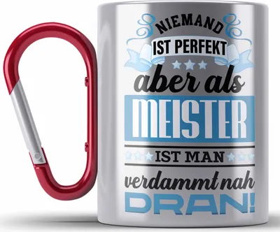 Produktbild von Trendation - Meisterprüfung Bestanden Geschenke Meister Prüfung Edelstahl Tasse Karabiner Männer Metallbauer Schreiner Dachdecker Maler Elektrotechnik Elektronik (Rot)