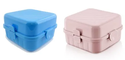 Produktbild von 2er Set Lunchbox blau und rosa mit 4 Fächer Kinder Vesperdose Brotdose Vesperbox