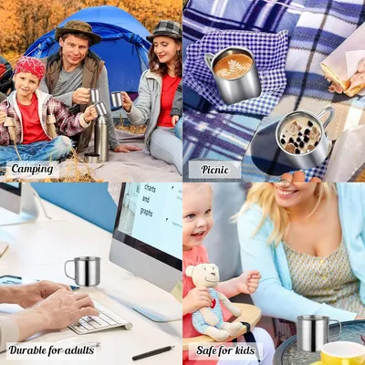 Produktbild von Edelstahl-Wasserbecher, Camping-Kaffeebecher aus Edelstahl mit Griff, 2er-Set