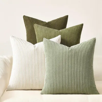 Productafbeelding van Kussenslopen, 45x45 cm, set van 4, corduroy, witgroen, decoratieve kussens, sofa kussens