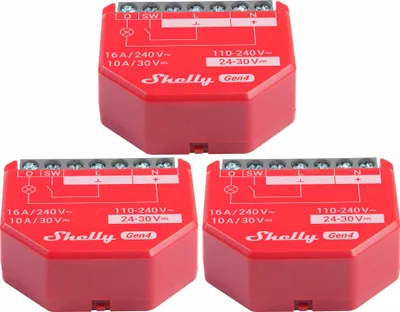 Obrázok produktu pre SHELLY Relais 1PM Gen4, 16 A, WLAN, Bluetooth, rot, 3 Stück