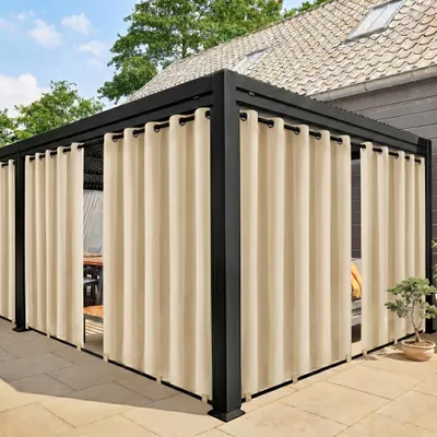 Immagine prodotto di Tende per esterni Tenda impermeabile resistente alle intemperie con occhielli Tende per balcone gazebo terrazza, beige, B180xH243cm
