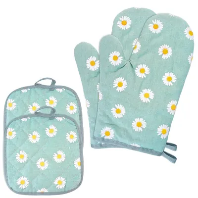 Immagine prodotto di 1 paio di guanti da forno in cotone con presina, resistenti al calore, antiscivolo, lavabili, 27x14 cm