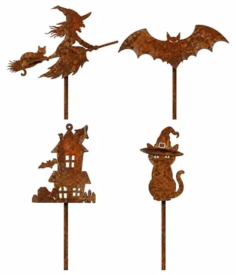 Productafbeelding van Set van 4 Halloween tuinstekers met heks voor herfstdecoratie
