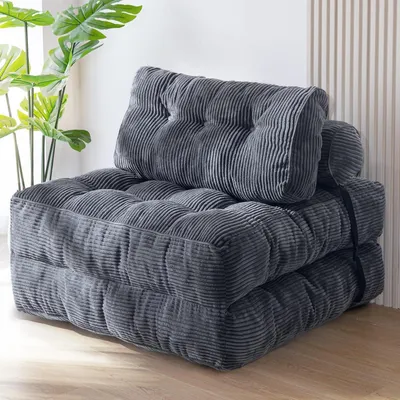 Zdjęcie produktu dla Sofa rozkładane z poduszkami, kolor antracytowy, szarość, wymiary 85x190 cm, obicie z tkaniny
