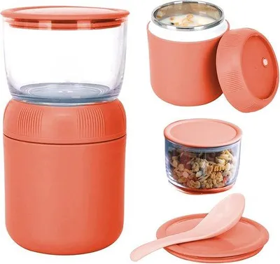 Obrázok produktu pre Lunchbox 2 v 1, 430 + 330 ml, nepretekajúci, nerezová oceľ, oranžový