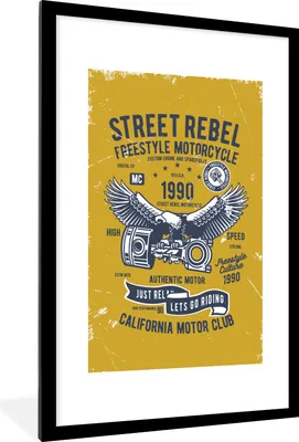 Produktbild von MuchoWow® MuchoWow® Gerahmtes Poster Motorrad - Vogel - Retro 60x90 cm - Poster mit zchwarzem Bilderrahmen - Dekoration - Wandposter Wohnzimmer - Hochwertig