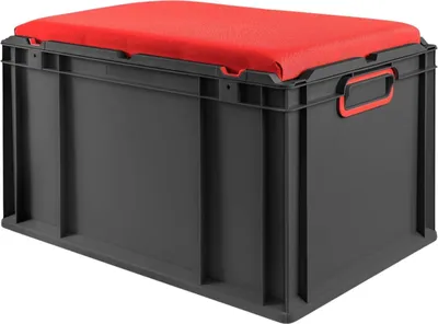 Produktbild von Eurobox NextGen Seat Box Rot | HxBxT 36,5x40x60cm | 65 Liter | Griffe geschlossen | Schwarz | Eurobehälter, Sitzbox, Transportbox, Transportbehälter, Stapelbehälter