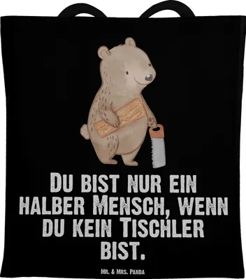 Produktbild von Mr. & Mrs. Panda Schultasche Tischler Herz - Schwarz - Geschenk, Einkaufstasche, Tote Bag, Tasche, Uni, Jutebeutel