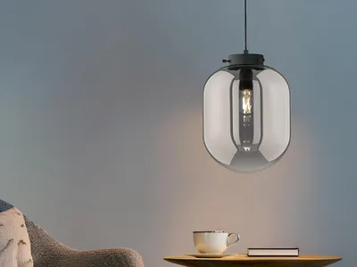 Produktbild von LED Pendelleuchte Industrial einflammig Schwarz mit Rauchglas Design Kugellampe