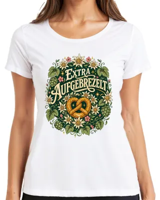 Immagine prodotto di Bretzel tradizionale bavarese, , Bretzel "Edelweiß", pantaloni di pelle tradizionali, abito tradizionale da donna ("Dirndl"), maglietta da donna, bianca, taglia 3XL