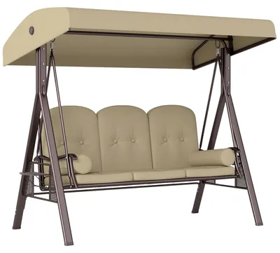Produktbild von Outsunny 3-Sitzer Hollywoodschaukel mit Sonnendach Kissen Metall Khaki