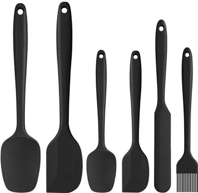 Produktbild von Unyqoos® 6‑teiliges flexibles, hitzebeständiges Silikon-Teigschaber-Set (100% Silikon) – großer Löffel, große/mittlere/2 kleine Spatel & Silikonpinsel, spülmaschinenfest