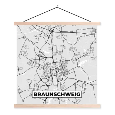 Produktbild von MuchoWow® Textilposter Deutschland - Stadtplan - Braunschweig - Karte 120x120 cm mit holzfarbenen Rahmen - Textil-Poster