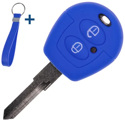 Produktbild von Auto Schlüssel Silikon Schutz Hülle + Schlüsselband Blau kompatibel mit VW SEAT Skoda T4 Fox Sharan Polo Cordoba 2 Tasten Funk Fernbedienung