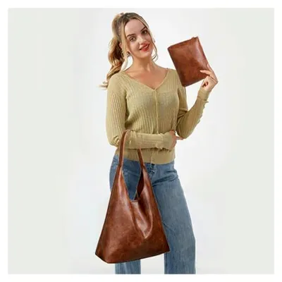 Produktbild von Damentasche, Schultertasche aus veganem Leder, 2-teiliges Set für Büro, Schule, Einkauf und Reisen
