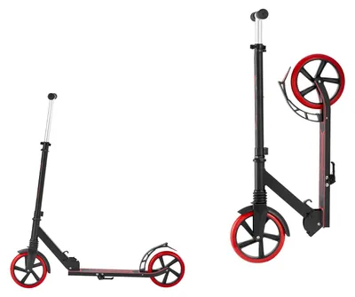 Image de Trottinette (2 roues) pour enfants à partir de 8 ans, trottinette de ville avec guidon réglable en hauteur, plateforme antidérapante et cadre léger, trottinette pliante supportant jusqu'à 100 kg, noire et rouge