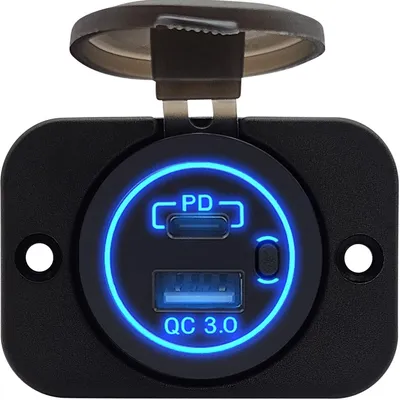 Produktbild von ProRide 12V USB/USB-C Einbau-Steckdose 2 Ports QC3.0 Blau Komplettset