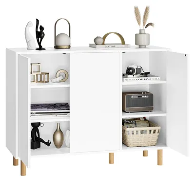 Immagine prodotto di Mobile contenitore bianco con 3 ante, senza maniglie, e ripiani regolabili, dimensioni 107x40x80 cm