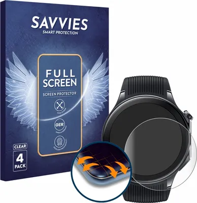 Produktbild von 4x Savvies Fullscreen Schutzfolie für OnePlus Watch 2 Displayschutz Folie Fullcover Klar Transparent