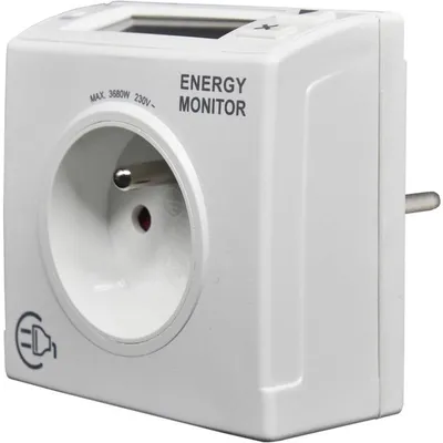 Productafbeelding van GAO Energieverbruiksmeter met LCD-display, 16A, 3680W, meet vermogen, kWh en gebruikstijd, met tariefconfiguratie, gegevensopslag, resetfunctie en beveiligingsschakelaar