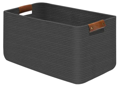 Produktbild von Großer faltbarer Wäschekorb aus Baumwollseil, Grau, 55 x 38 x 30 cm, 63L