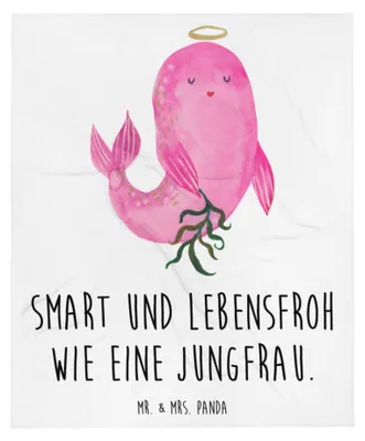 Produktbild von Mr. & Mrs. Panda Tagesdecke Sternzeichen Jungfrau - Weiß - Geschenk, Jungfer, Meerjungfrau, Sofadecke, Couchdecke, Plaid, Geburtstag September, Bettdecke, Kuscheldecke