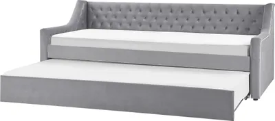 Obrázek produktu pro BELIANI Rozkládací postel šedá sametová s rámem 90 x 200 cm, s knoflíky, glamour styl