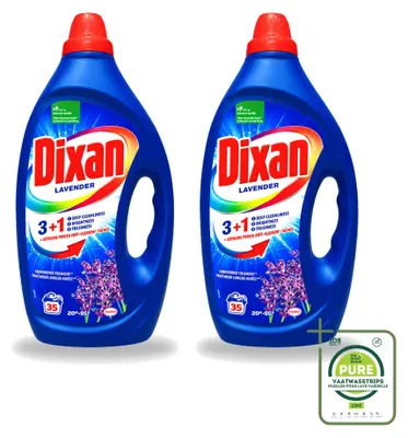 Produktbild von 2 x Dixan Flüssigwaschmittel mit Fleckentferner - Lavendel - für Weißes und Buntes - Großpackung - 2 Stücke