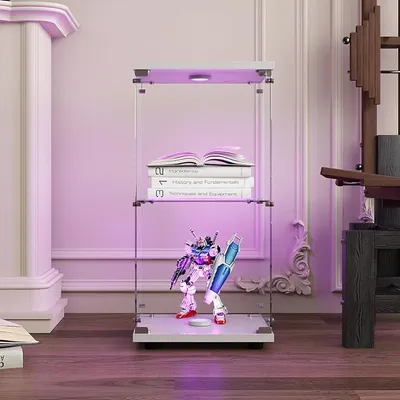 Produktbild von Glasvitrine,Vitrinenschrank Glas mit LED Licht und Schloss,Schrank für Sammlung,Glasvitrine Standvitrine für Wohnzimmer,Schlafzimmer,40x36x86cm,1 Tü,2 Etagen,Weiß
