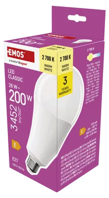 Produktbild von EMOS LED Lampe A95-Birne, 28W Ersatz für 200W Glühbirne, große Birne, E27 Sockel, Helligkeit 3452 lm, Warmweiß 2700 K, 30000 h Lebensdauer, ZQ5E91