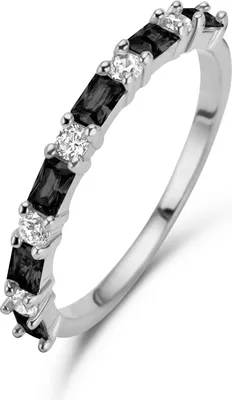 Produktbild von Neu Bling 9NB-1078-58 Silber Ring mit Zirkonia - Größe 58 - 2 mm breit - Baquette und Rund - Weiß und Schwarz - Silber