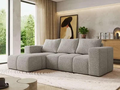 Produktbild von MKS MEBLE L-förmige Ecke MONIVA, Ecksofa mit DL-Schlaffunktion, 266 x 164 x 89 cm, L-Couch mit Bettkasten - Hellgrau Struktur - Links Seite