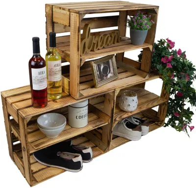 Produktbild von 3er Set geflammte massive Obstkisten Serie Gerda Längs 50x30x40cm