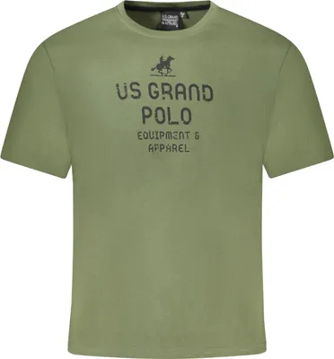 Immagine prodotto di T-shirt verde da uomo con scollo rotondo e stampa - stile estivo a maniche corte